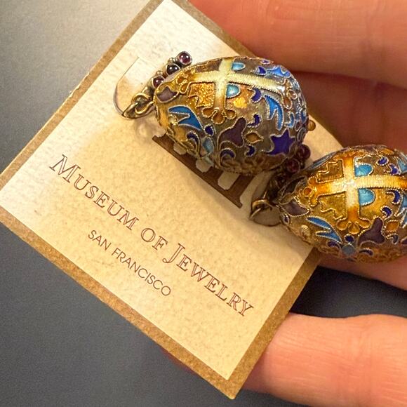 Vintage Museum of Jewelry SF Enamel Faberge Egg Earrings - Picture 6 of 6